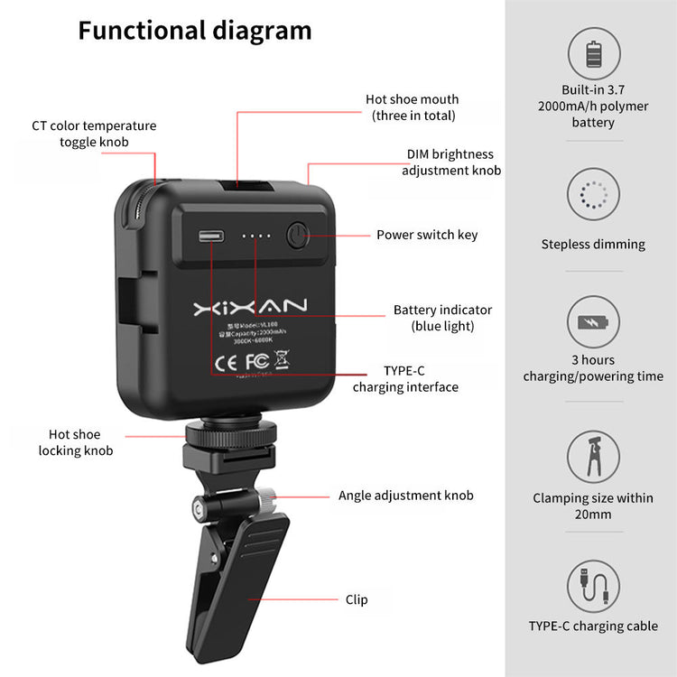 Rechargeable New Mobile Phone Clip Fill Light for selfies