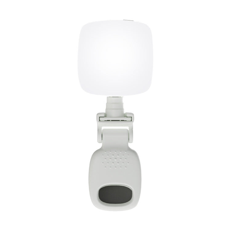 Mobile Selfie Fill Light in white, compact design with a clip for easy attachment and portable use.