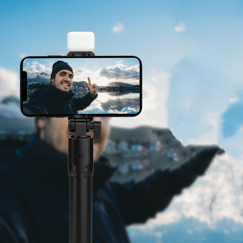 Kompatibel mit Apple, Bluetooth-Fülllicht-Selfie-Stick, Live-Übertragung im Freien, integrierter Stativ-Telefonhalter