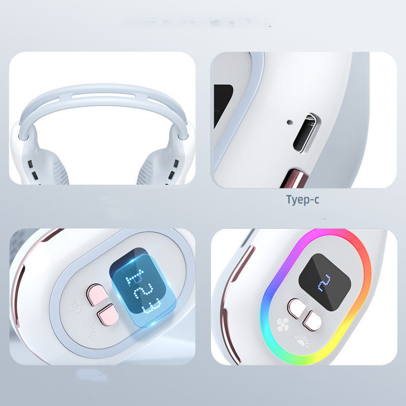 Leiser Mini-USB-Ventilator ohne Flügel, Ambientelicht, hängender Hals, Sommer-Gadgets