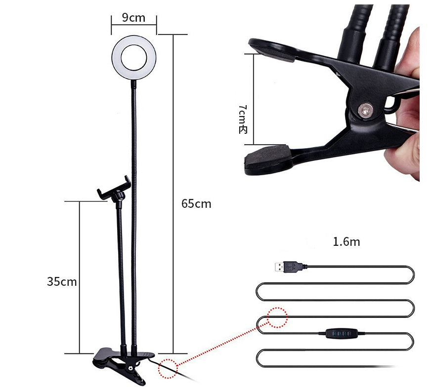 LED-Selfie-Ringlicht für Live-Make-up, verstellbares Licht, 8 cm Ständer