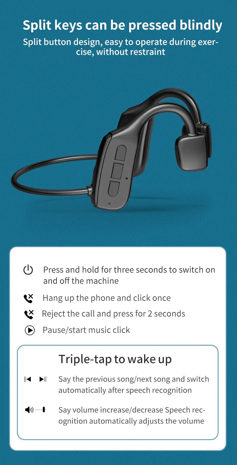 Bone Conduction Headphones Bluetooth 5.1 Wireless Headset Earbuds Outdoor Sport - My Store