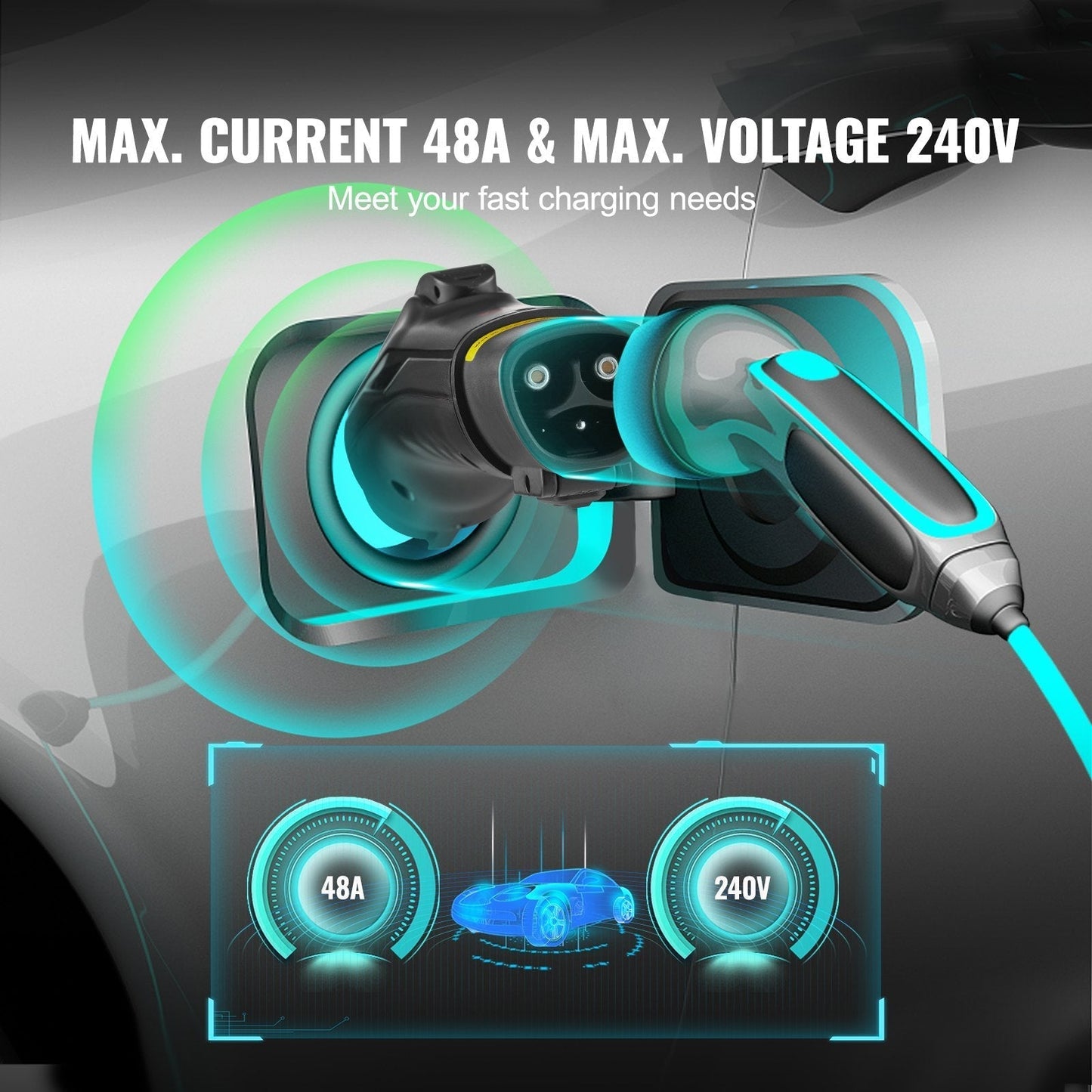 VEVOR Tesla To J1772 Charging Adapter, Max 48 Amp 240V, J1772 EVs Charger Adapter, With IP65 Storage Bag Anti-Drop Lock, For Tesla High Powered Wall Connector, Destination Charger And Mobile Connector
