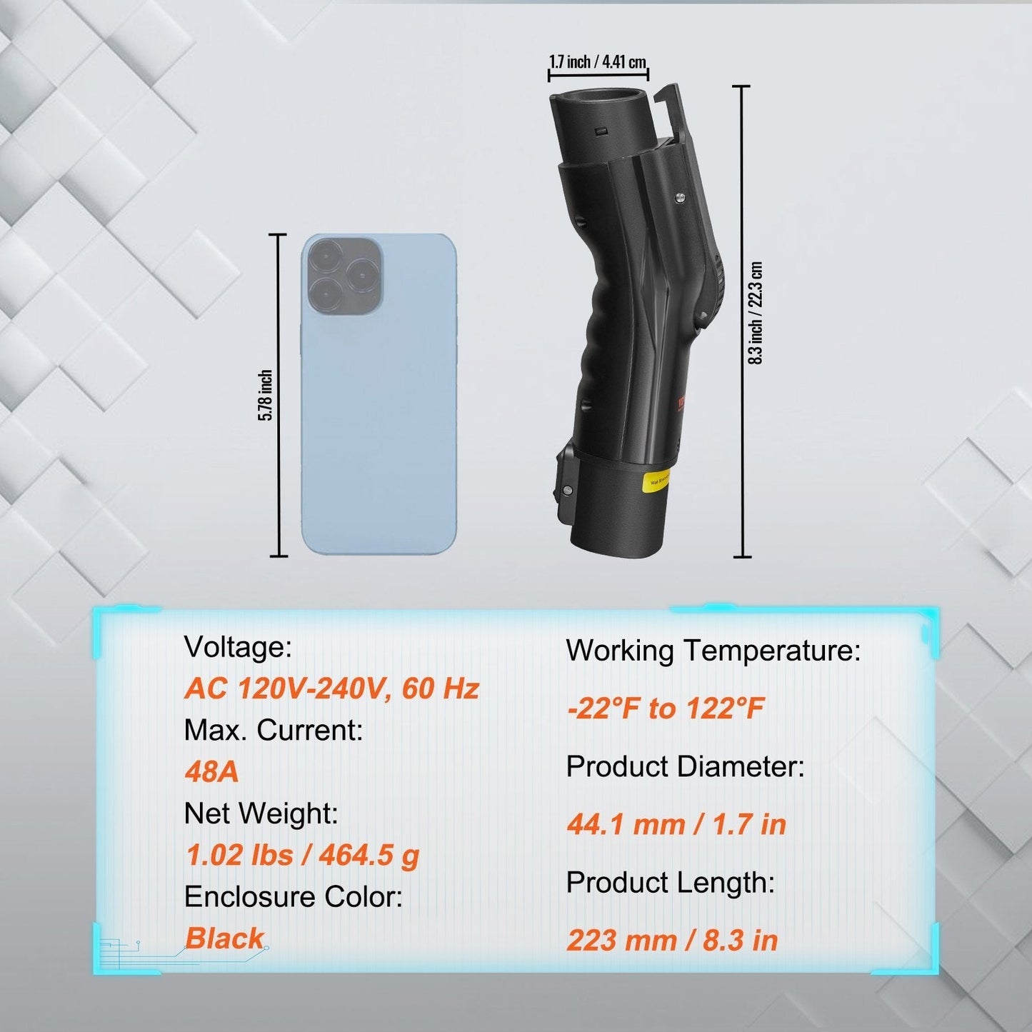 VEVOR Tesla To J1772 Charging Adapter, Max 48 Amp 240V, J1772 EVs Charger Adapter, With IP65 Storage Bag Anti-Drop Lock, For Tesla High Powered Wall Connector, Destination Charger And Mobile Connector
