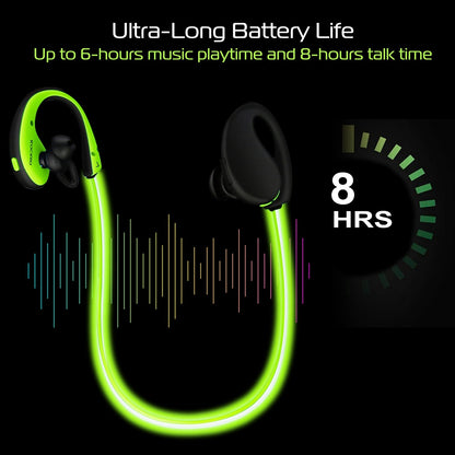 1Pc Wireless Sports Headsets Wireless V4.1 Neckband Earphones HD Stereo Sweat-proof Headphones Earbuds With  LED Light Mic 8Hrs Work Running