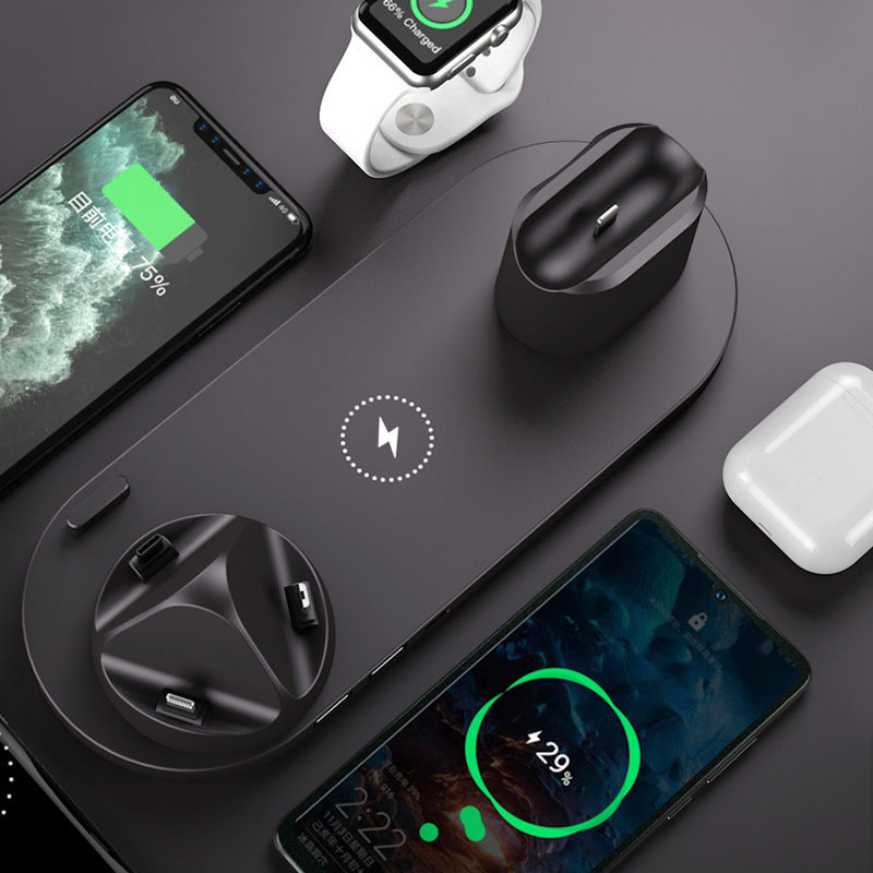 Drahtloses Ladegerät für iPhone, Schnellladegerät für Telefon, Schnellladepad für Telefonuhr, 6-in-1-Ladestation