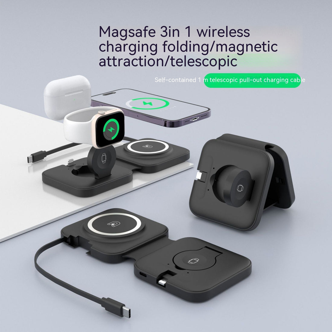 Magsafe Magnetic Wireless Charger 15W Folding Comes With Flexible Wire - My Store