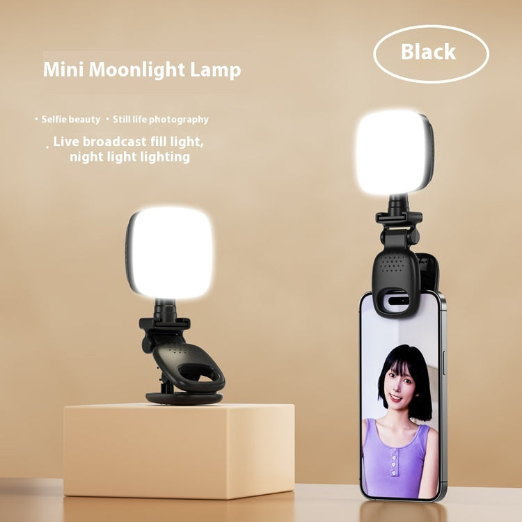 Mobile Selfie Fill Light attached to a smartphone for enhanced selfie and video lighting with a compact design.
