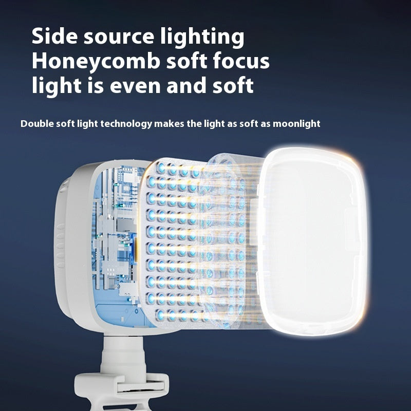 Mobile Selfie Fill Light showing side source lighting and honeycomb soft focus for even illumination.
