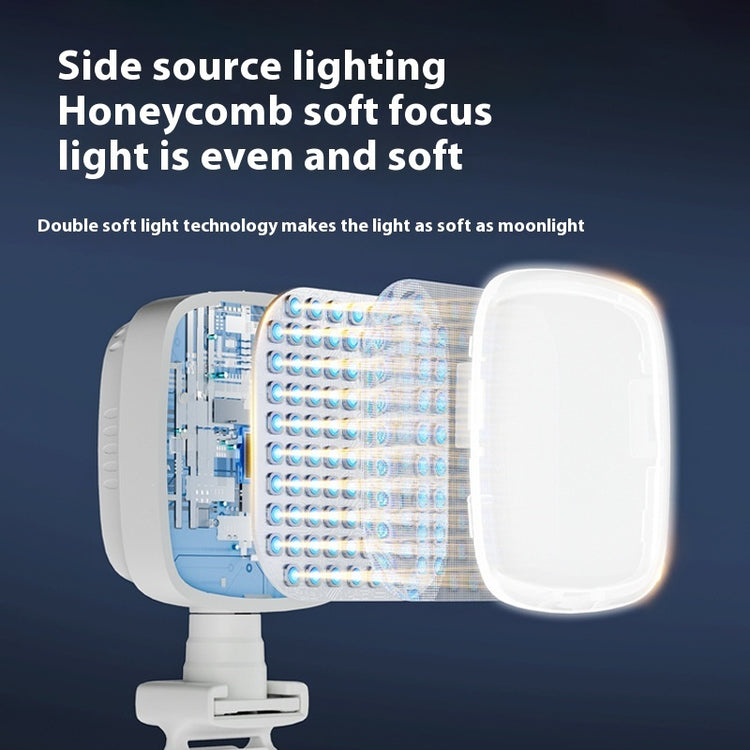 Mobile Selfie Fill Light showing side source lighting and honeycomb soft focus for even illumination.
