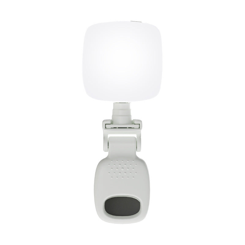 Mobile Selfie Fill Light in white, compact design with a clip for easy attachment and portable use.