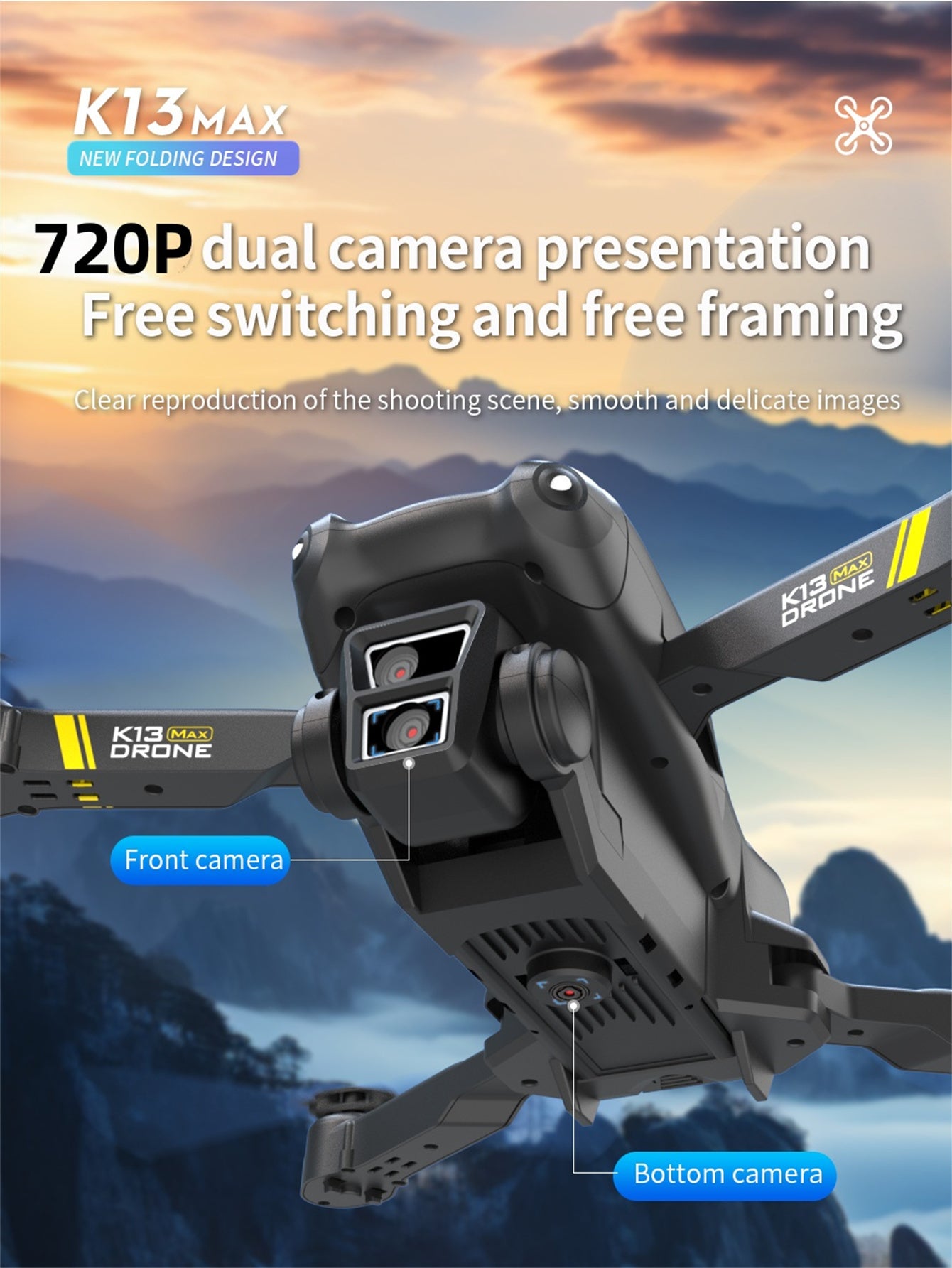 TheK13 Smart Camera Drone With 2 Batteries Features Real-time Image Transmission From A Single Camera. It Has One-click Touch And Landing Functions. This Is A Foldable Remote-controlled Drone Toy, Ma - My Store