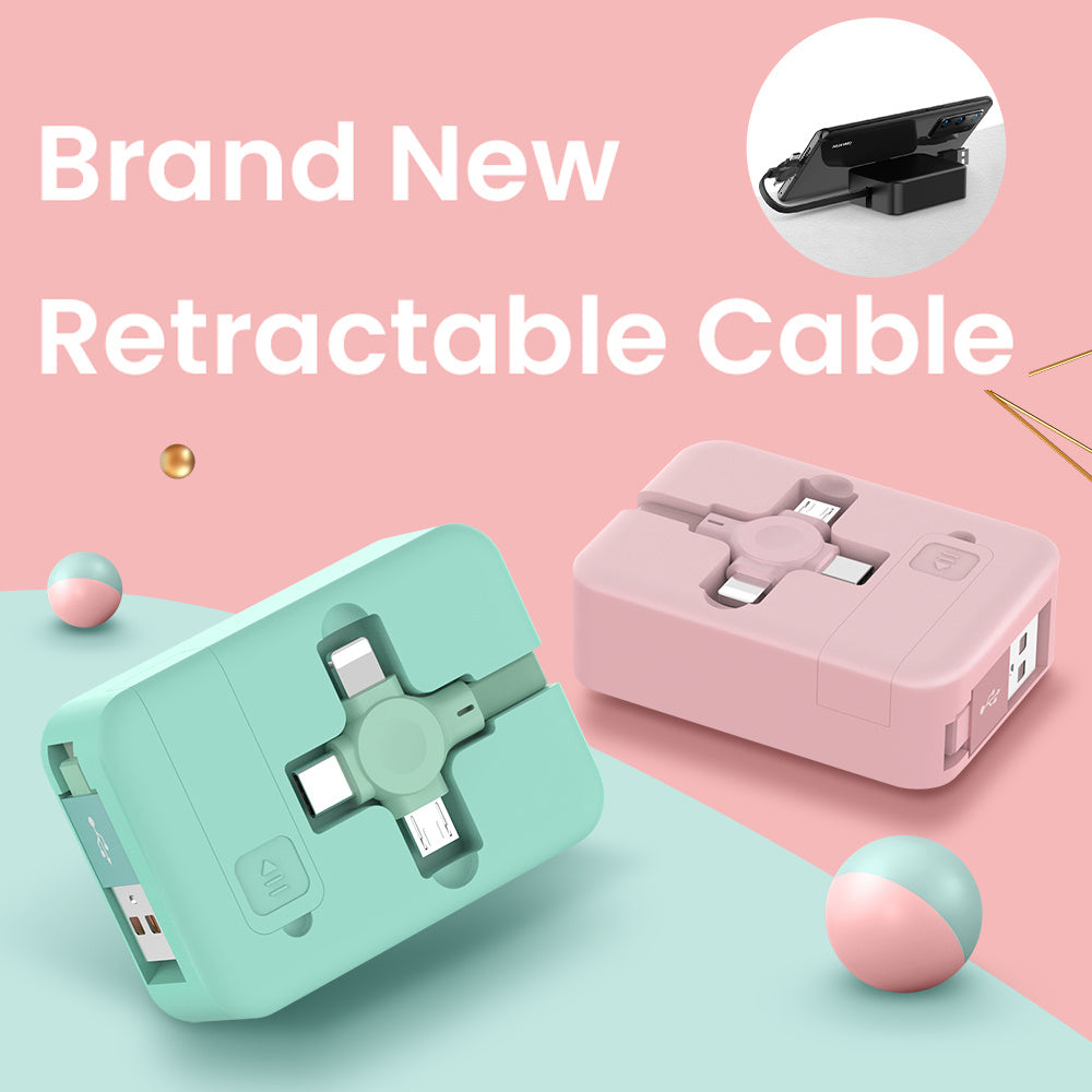 4 In 1 Retractable USB Cable Creative Macaron Type C Micro Cable For I Phone With Phone Stand Charging Data Cable Line Storage Box - My Store