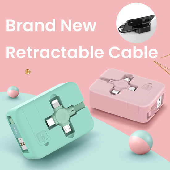 4 In 1 Retractable USB Cable Creative Macaron Type C Micro Cable For I Phone With Phone Stand Charging Data Cable Line Storage Box - My Store
