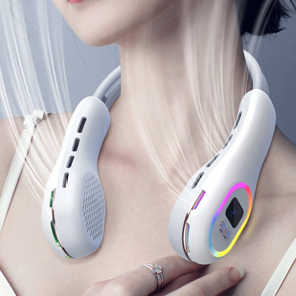 Leiser Mini-USB-Ventilator ohne Flügel, Ambientelicht, hängender Hals, Sommer-Gadgets