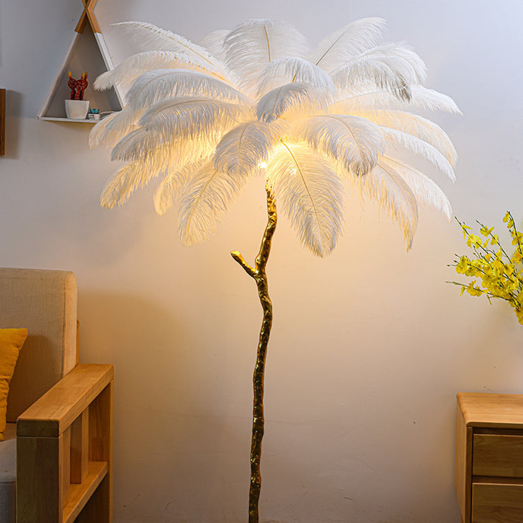 Bedroom Bedside Feather Lamp Copper Lamp Floor Lamp - My Store