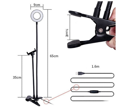 LED-Selfie-Ringlicht für Live-Make-up, verstellbares Licht, 8 cm Ständer