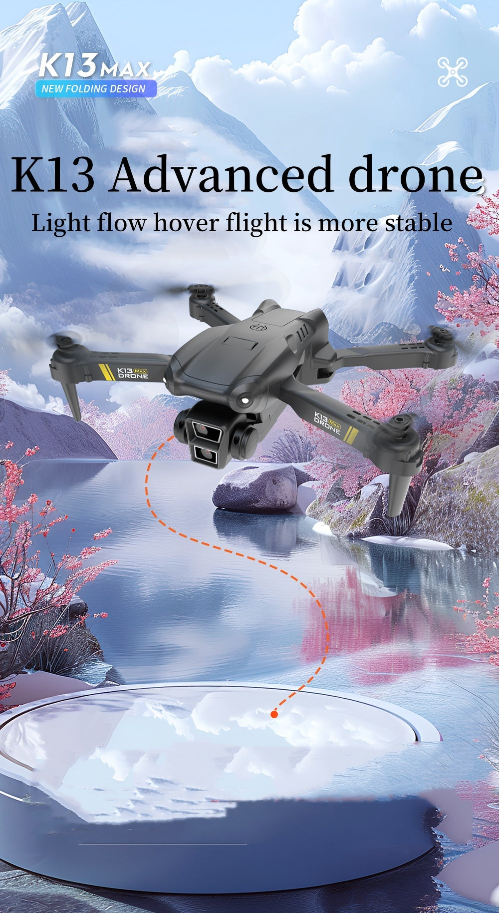 TheK13 Smart Camera Drone With 2 Batteries Features Real-time Image Transmission From A Single Camera. It Has One-click Touch And Landing Functions. This Is A Foldable Remote-controlled Drone Toy, Ma - My Store