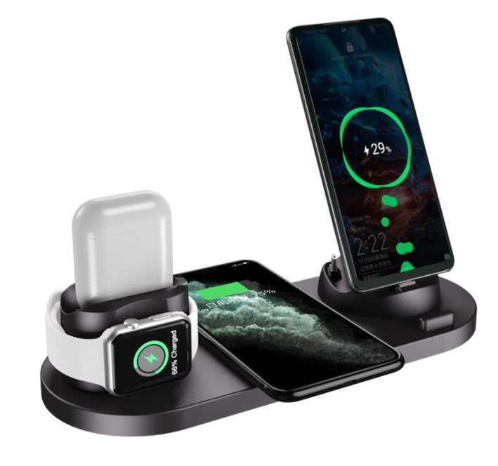Drahtloses Ladegerät für iPhone, Schnellladegerät für Telefon, Schnellladepad für Telefonuhr, 6-in-1-Ladestation