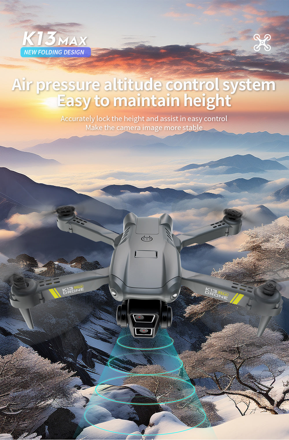 TheK13 Smart Camera Drone With 2 Batteries Features Real-time Image Transmission From A Single Camera. It Has One-click Touch And Landing Functions. This Is A Foldable Remote-controlled Drone Toy, Ma - My Store