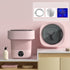Mini Foldable Washing Machine in pink color on a countertop with accessories for portable laundry.