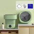 Mini Foldable Washing Machine in green color, showcasing its portable design and features on a countertop.