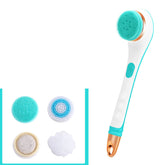 Electric Bath Brush with interchangeable silicone scrubber heads for deep cleansing and skin rejuvenation.